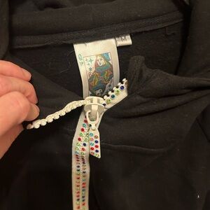 QUEEN OF SPARKLES Black Hoodie with Multicolor Rhinestones